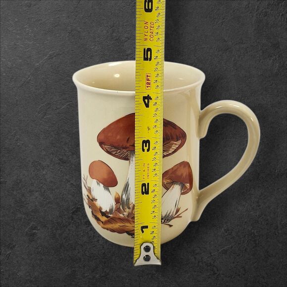 Vintage 1970s Mushroom Mug Double Sided Retro Cream Brown Coffee Cup Mushrooms - Picture 7 of 8